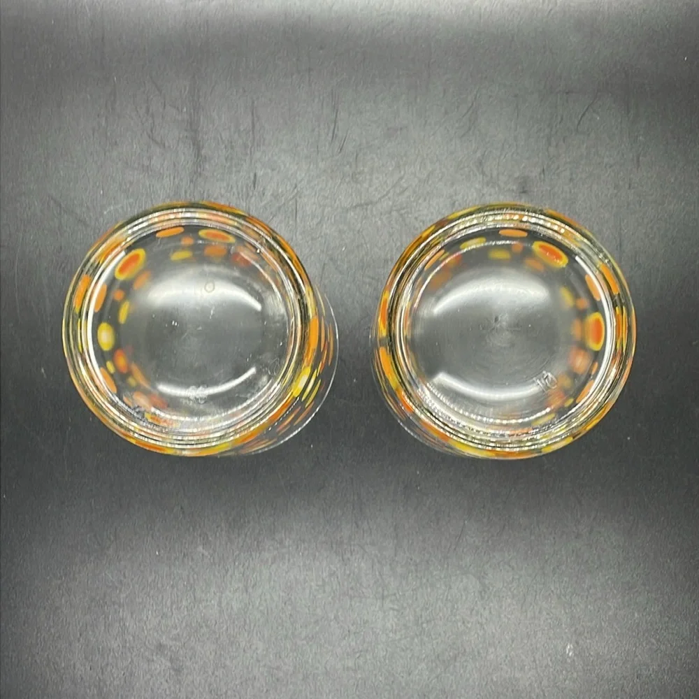 Vintage 1960s 1970s MCM Mod Orange & Yellow Polka Dot Rocks Glasses Set of 2